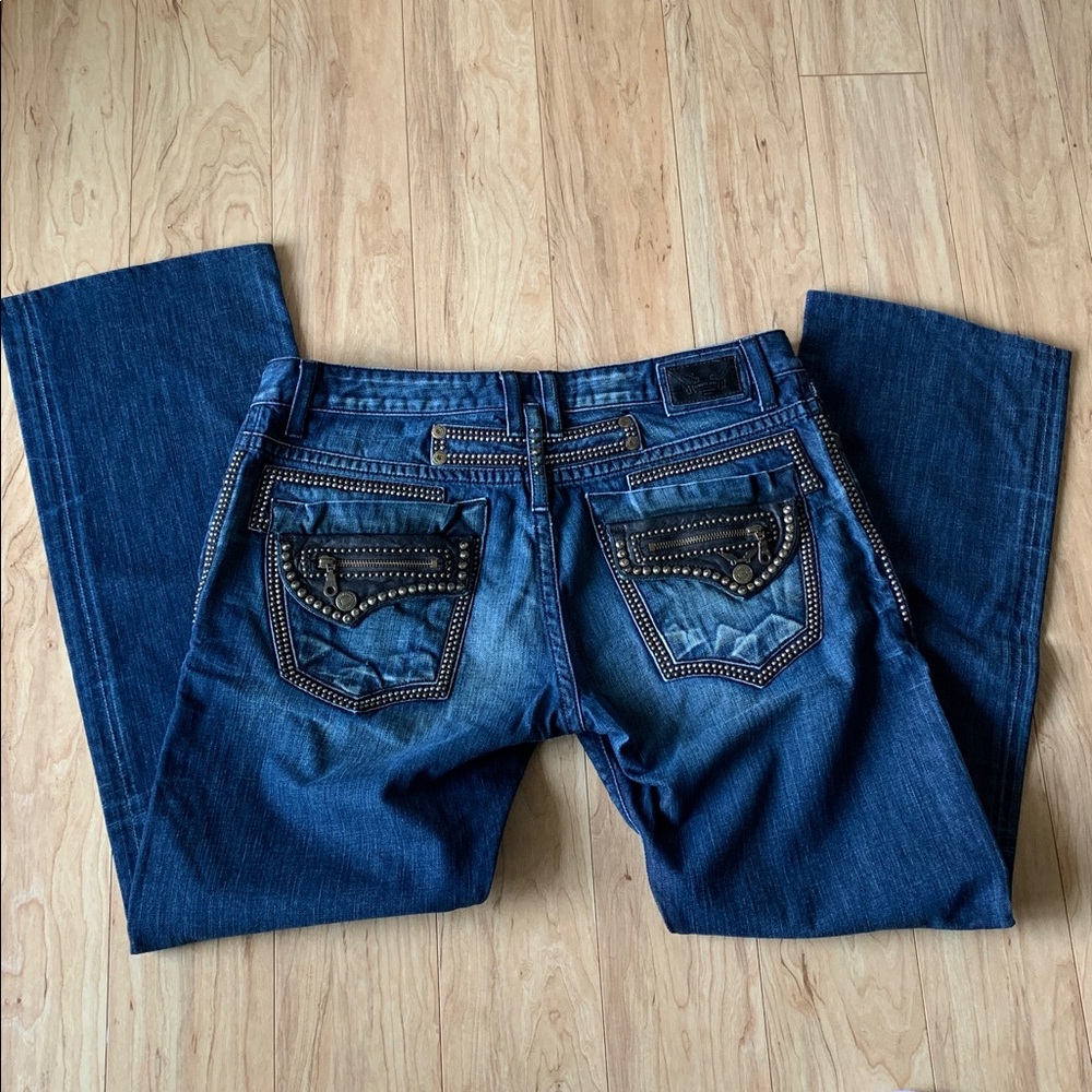 Robin's Jean Dark Blue Bootcut Jeans with Stud Accents - Picture 12 of 16